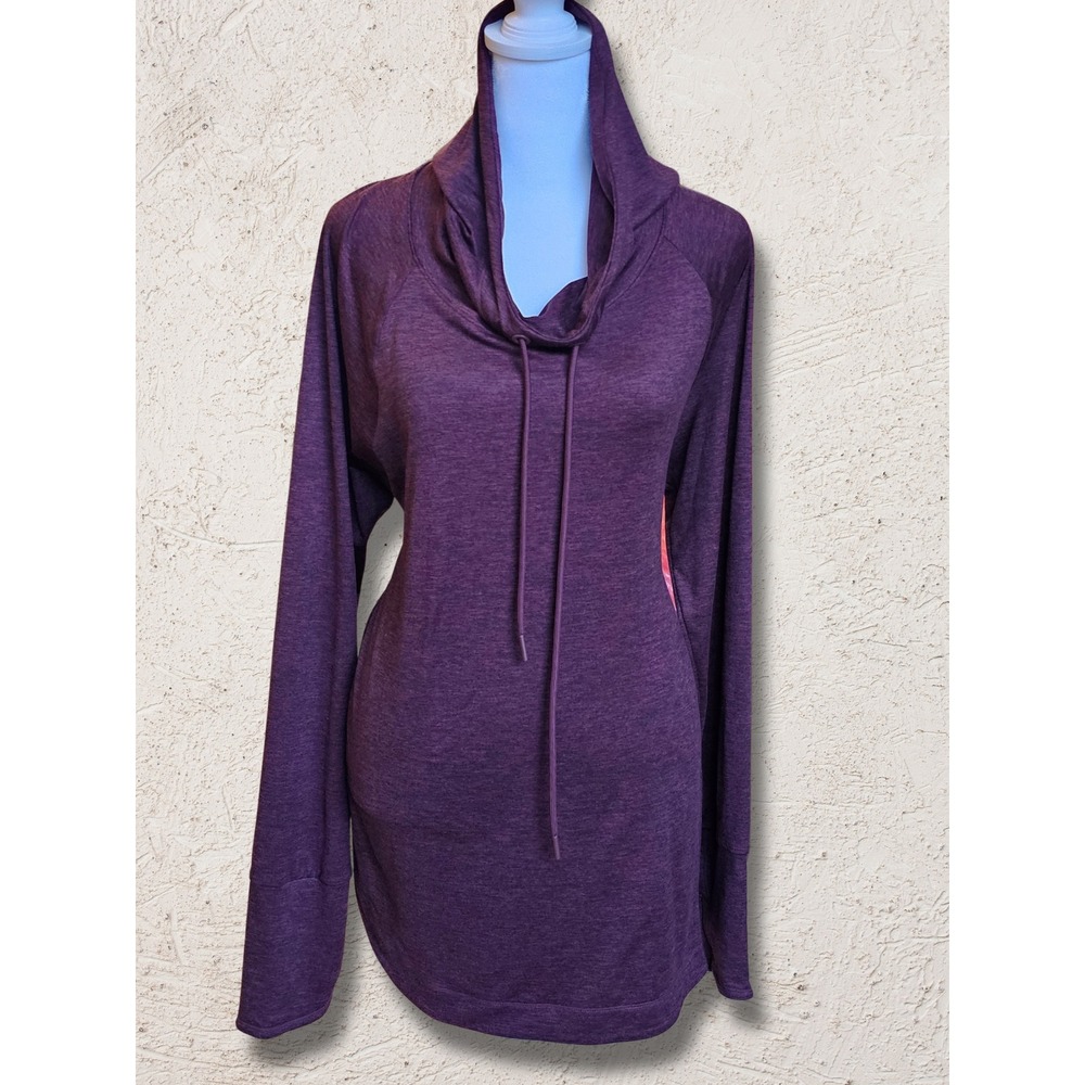 Athleta Uptempo Hoodie Sweatshirt Women L Purple Heathered 382882 Thumbhole Cowl